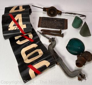 Number Roll and Control Panel Parts from a PCC DC Transit Trolly Car (plus railroad spikes)
