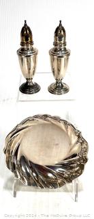 Silver Plated Bowl and Sterling Salt and Pepper Shakers (116 Grams)