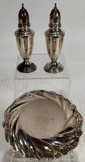 Silver Plated Bowl and Sterling Salt and Pepper Shakers (116 Grams)