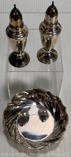 Silver Plated Bowl and Sterling Salt and Pepper Shakers (116 Grams)