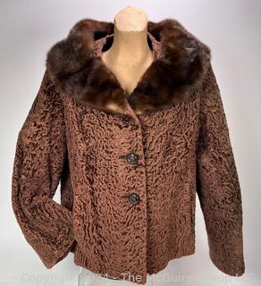 Brown Mink and Curly Lamb Swing Jacket With Three-Quarter Length Sleeves from Benioff's.