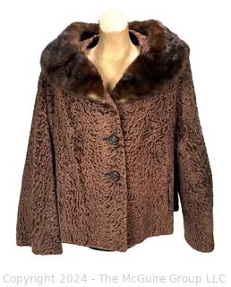 Brown Mink and Curly Lamb Swing Jacket With Three-Quarter Length Sleeves from Benioff's.