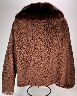 Brown Mink and Curly Lamb Swing Jacket With Three-Quarter Length Sleeves from Benioff's.