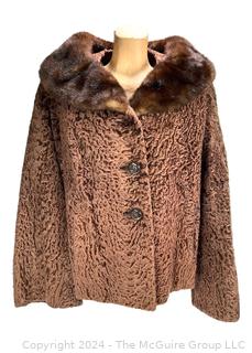 Brown Mink and Curly Lamb Swing Jacket With Three-Quarter Length Sleeves from Benioff's.