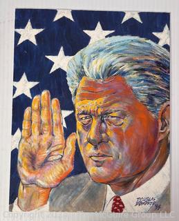 "Nothing But the Truth" Unframed Original Political Oil on Canvas of Bill Clinton  Signed by Artist Douglas Edwards.  14" x 18"