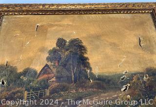 Gilt Framed Oil on Canvas Landscape of Rural Cottage Signed by Artist Edwin Cole (British, 1868-1935). Damage to Canvas. 15 x 19" (0409VB)