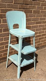 Blue Mid Century Metal Youth Chair Step Stool. 34" Tall