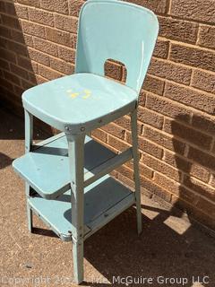 Blue Mid Century Metal Youth Chair Step Stool. 34" Tall