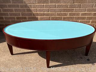 Mahogany Donovan Oval Table with Glass Insert Over Blue Painted Top Surface 43 x 19 x 17"