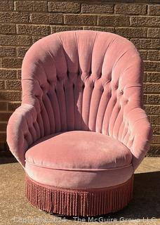 Pink Velvet Scallop and Tufted Slipper Chair with Tassels.  First of two offered in this auction. 26w x 30d x 34" Tall