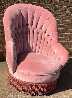 Pink Velvet Scallop and Tufted Slipper Chair with Tassels.  First of two offered in this auction. 26w x 30d x 34" Tall