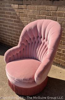 Pink Velvet Scallop and Tufted Slipper Chair with Tassels.  First of two offered in this auction. 26w x 30d x 34" Tall