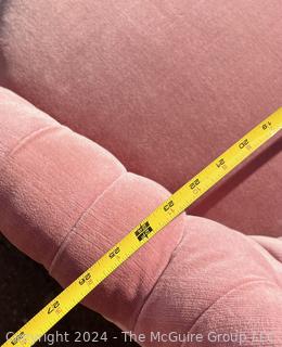 Pink Velvet Scallop and Tufted Slipper Chair with Tassels.  First of two offered in this auction. 26w x 30d x 34" Tall