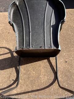 Blue and Black 1940s Iron Clamshell Patio Lawn Chairs.  Second of two offered in this auction. 20w x 19d x 32" Tall