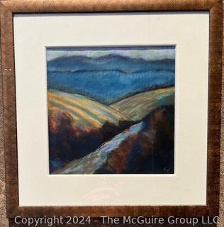 Framed and Matted Under Glass, Hill and Valley Scene Signed by Artist Lower Right 33" Square