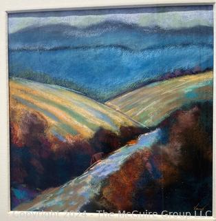 Framed and Matted Under Glass, Hill and Valley Scene Signed by Artist Lower Right 33" Square