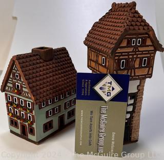 Pair of Ceramic Miniature House Candle/Incense Holders Dinkelsbuhl Bavaria Germany