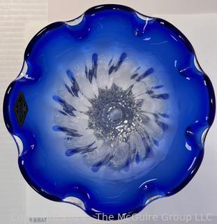 Shannon Crystal Cobalt Blue & Clear Heavy Art Glass Vase. 10" Tall