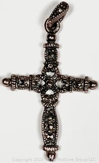 Two (2) Pendants. Sterling Silver Turtle and 825 Marcasite Cross