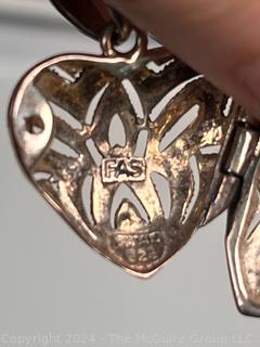 FAS 925 Marcasite Puffed Heart Locket Pendant Necklace