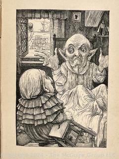 "The Hunting of the Snark: An Agony in Eight Fits" by Lewis Carroll. 

London: MacMillan and Co., 1876. xi,(3),83 pp. 12 mo. Dark Red Front and Rear Boards with Gilt Pictorial Illustrations by Henry Holiday. All edges gilt. Original black endpapers. Printed in London by R. Clay Sons & Taylor. Half title. One old ownership signature. Original plate tissue on Title Page. Last unnumbered leaf contains advertisements for Carrol's other works. A First Edition, this Issue Contains "Baker" for "Butcher" on p83. A fantastical poem involving a strange crew of tradesmen and a beaver as they set off on a journey to find "the Snark". 

1876 First Edition, 17th Printing of 1,000 {Description Updated 9/19/24 at 4:27pm ET}