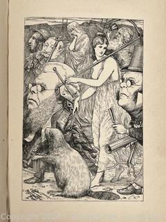 "The Hunting of the Snark: An Agony in Eight Fits" by Lewis Carroll. 

London: MacMillan and Co., 1876. xi,(3),83 pp. 12 mo. Dark Red Front and Rear Boards with Gilt Pictorial Illustrations by Henry Holiday. All edges gilt. Original black endpapers. Printed in London by R. Clay Sons & Taylor. Half title. One old ownership signature. Original plate tissue on Title Page. Last unnumbered leaf contains advertisements for Carrol's other works. A First Edition, this Issue Contains "Baker" for "Butcher" on p83. A fantastical poem involving a strange crew of tradesmen and a beaver as they set off on a journey to find "the Snark". 

1876 First Edition, 17th Printing of 1,000 {Description Updated 9/19/24 at 4:27pm ET}