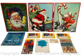 Three Santa Puzzles and 1982 Worlds Fair Ephemera 