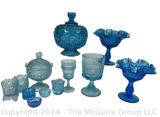 Collection of Blue Fenton and Hobnail Art Glass