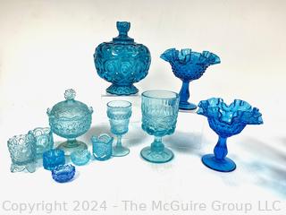 Collection of Blue Fenton and Hobnail Art Glass