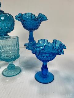 Collection of Blue Fenton and Hobnail Art Glass