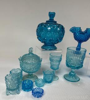 Collection of Blue Fenton and Hobnail Art Glass