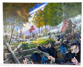 Unframed Acrylics on Canvas of "A Sudden Skirmish" Signed by Artist Douglas Edwards 1994. 30 x 24" 