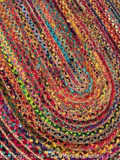 Bright Oval Coiled Rag Rug. 72 x 109"