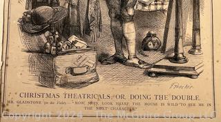 Folio of 14 British Newspaper Printed Pages from the Weekly Publication "Will-o'-the-Wisp". Covers Oct. Nov. and Dec. of 1868. Political and Cultural Satire by English Engraver John Proctor. 10" x 14" with Center Fold Mounting Strip