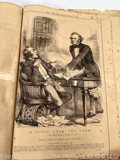 Folio of 14 British Newspaper Printed Pages from the Weekly Publication "Will-o'-the-Wisp". Covers Oct. Nov. and Dec. of 1868. Political and Cultural Satire by English Engraver John Proctor. 10" x 14" with Center Fold Mounting Strip