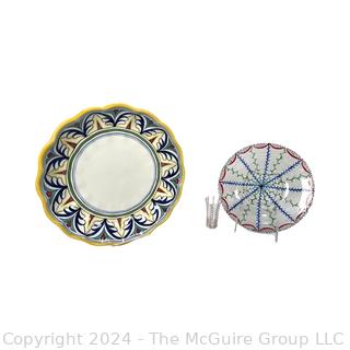 Italian Ceramic Serving Platter and Hand Painted Geodesic Bowl and Juice Glass