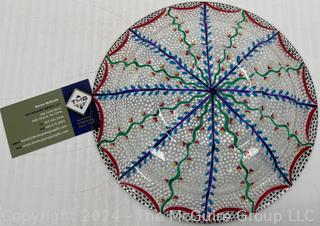 Italian Ceramic Serving Platter and Hand Painted Geodesic Bowl and Juice Glass