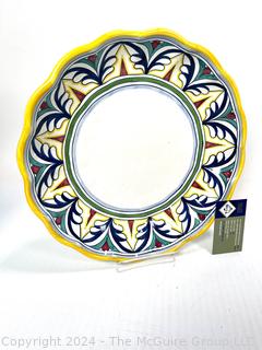 Italian Ceramic Serving Platter and Hand Painted Geodesic Bowl and Juice Glass