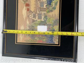 Framed Under Glass: Needlework of Garden In Bloom 17 x 21"