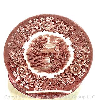 Two (2) British Anchor Red Ironstone Transferware Plates in Memory Lane Pattern.  6” Diameter