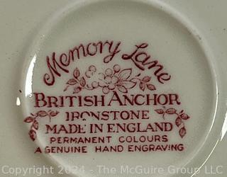 Two (2) British Anchor Red Ironstone Transferware Plates in Memory Lane Pattern.  6” Diameter