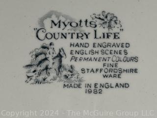 Six (6) Red Myotts Country Life Staffordshire Transferware Plates