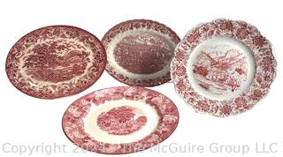 Four (4) English Red Ironstone Transferware Platters