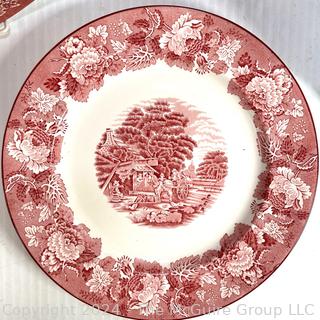 Four (4) English Red Ironstone Transferware Platters