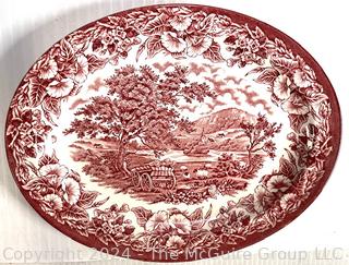 Four (4) English Red Ironstone Transferware Platters