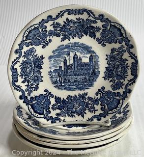 Five (5) Blue Enoch Wedgwood Tunstall Royal Homes of Britain Transferware Plates