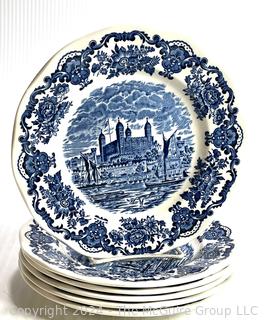 Six (6) Porcelain Blue Enoch Wedgwood Tunstall Royal Homes of Britain Transferware Plates