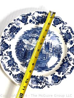 Porcelain Blue Enoch Wedgwood Tunstall Royal Homes of Britain Transferware Gravy Boat with Plate
