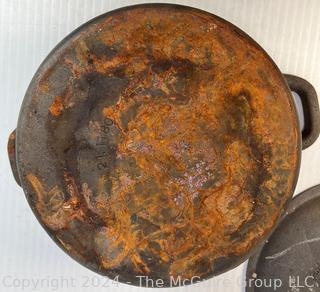 Lidded Cast Iron Pot. Needs Restoring. Saude de Ferro Panel A Mineira. 11" Diameter