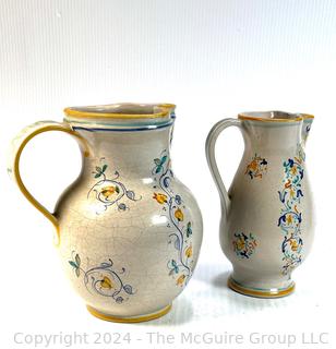 Two (2) Hand Painted Italian Pottery Pitchers Signed by Artist. 